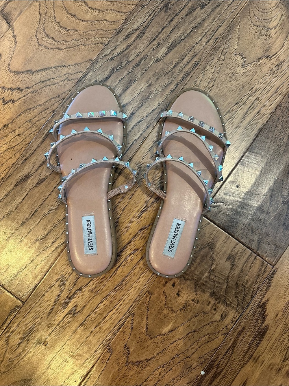 Steve Madden Blush Studded Triple-Strap Slide Sandals